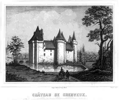 Old engraving of the castle of Cherveux