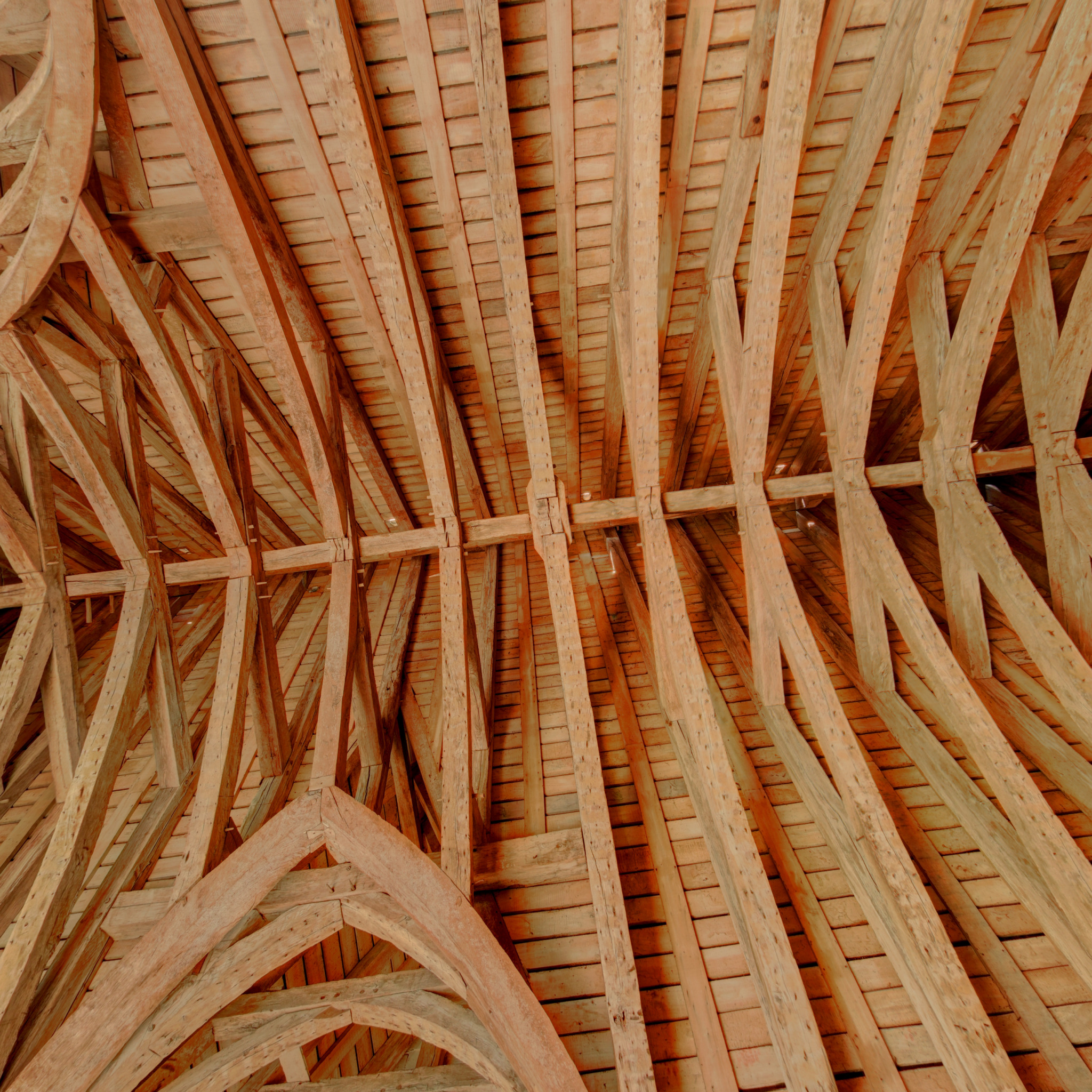 Timber frame shaped like a boat hull